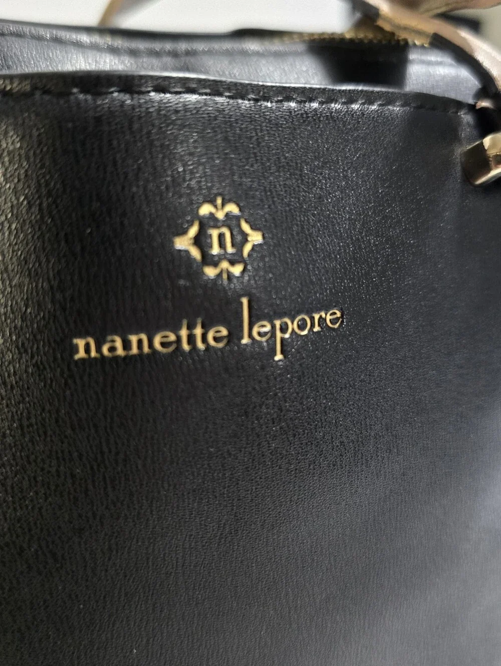 Nanette Lepore Black & Tan Faux Leather Satchel Handbag Purse
